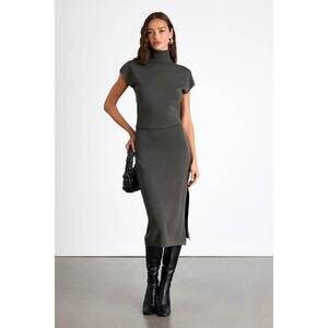 Lulus Ashford Grey Turtleneck Short Sleeve Sweater Midi Dress - Size XS